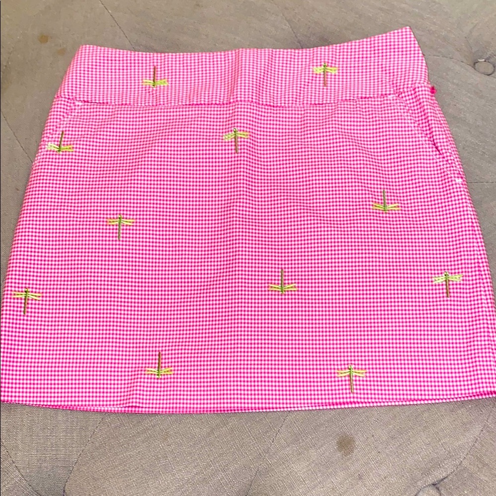 J. Crew Pink Gingham Mini Skirt with Yellow Embroidery